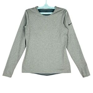 Nike Dri-Fit Women's Heather Gray Long Sleeve Stretch Athletic Top Size Large